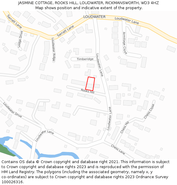 JASMINE COTTAGE, ROOKS HILL, LOUDWATER, RICKMANSWORTH, WD3 4HZ: Location map and indicative extent of plot