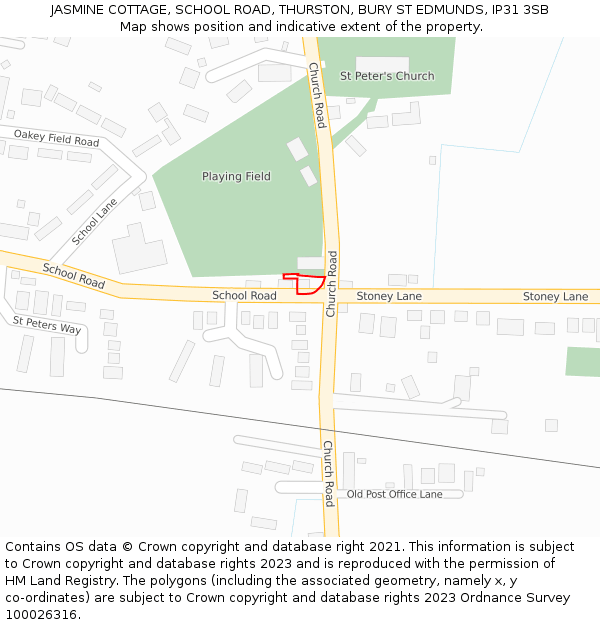 JASMINE COTTAGE, SCHOOL ROAD, THURSTON, BURY ST EDMUNDS, IP31 3SB: Location map and indicative extent of plot