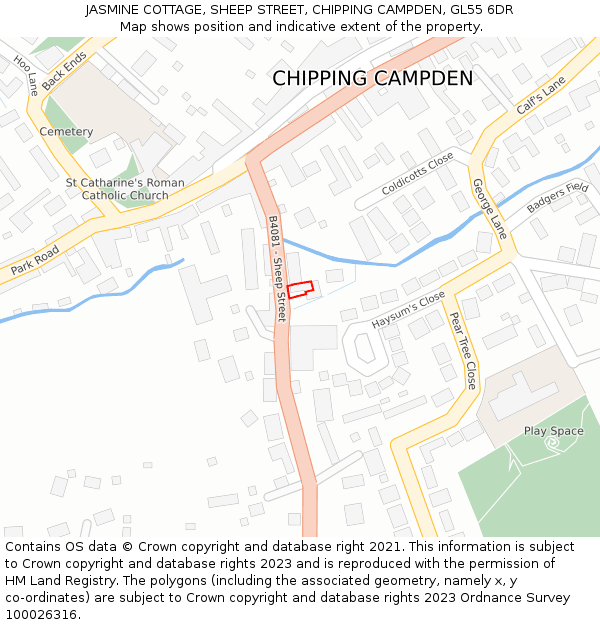 JASMINE COTTAGE, SHEEP STREET, CHIPPING CAMPDEN, GL55 6DR: Location map and indicative extent of plot