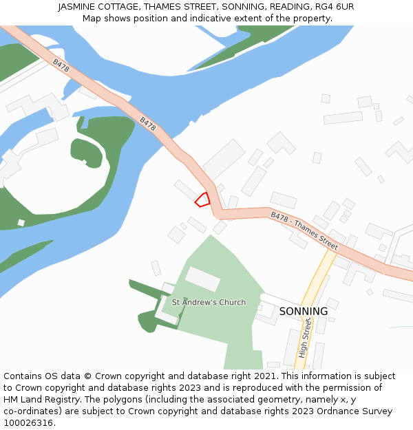 JASMINE COTTAGE, THAMES STREET, SONNING, READING, RG4 6UR: Location map and indicative extent of plot