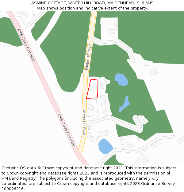 JASMINE COTTAGE, WINTER HILL ROAD, MAIDENHEAD, SL6 6NS: Location map and indicative extent of plot