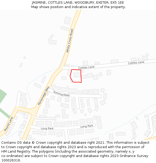 JASMINE, COTTLES LANE, WOODBURY, EXETER, EX5 1EE: Location map and indicative extent of plot