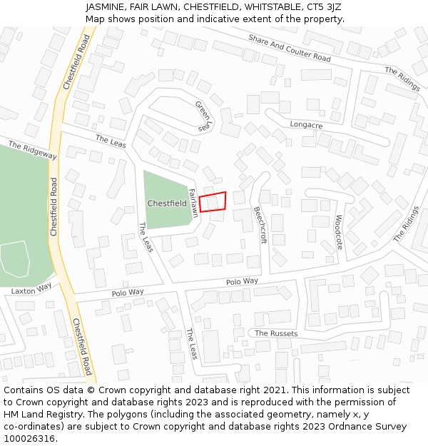 JASMINE, FAIR LAWN, CHESTFIELD, WHITSTABLE, CT5 3JZ: Location map and indicative extent of plot