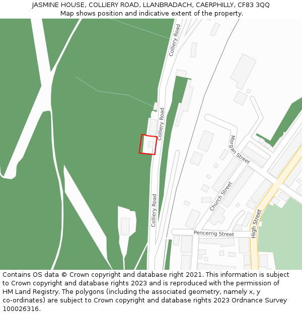 JASMINE HOUSE, COLLIERY ROAD, LLANBRADACH, CAERPHILLY, CF83 3QQ: Location map and indicative extent of plot