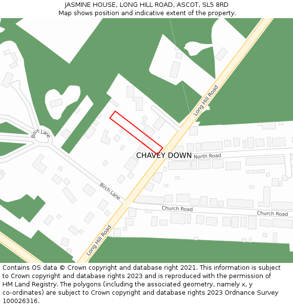 JASMINE HOUSE, LONG HILL ROAD, ASCOT, SL5 8RD: Location map and indicative extent of plot