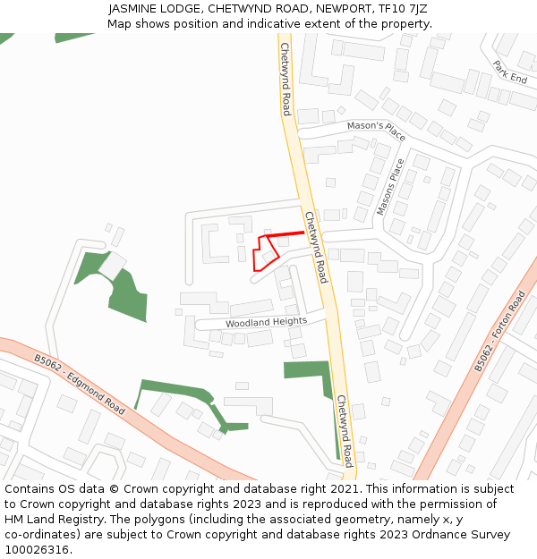 JASMINE LODGE, CHETWYND ROAD, NEWPORT, TF10 7JZ: Location map and indicative extent of plot