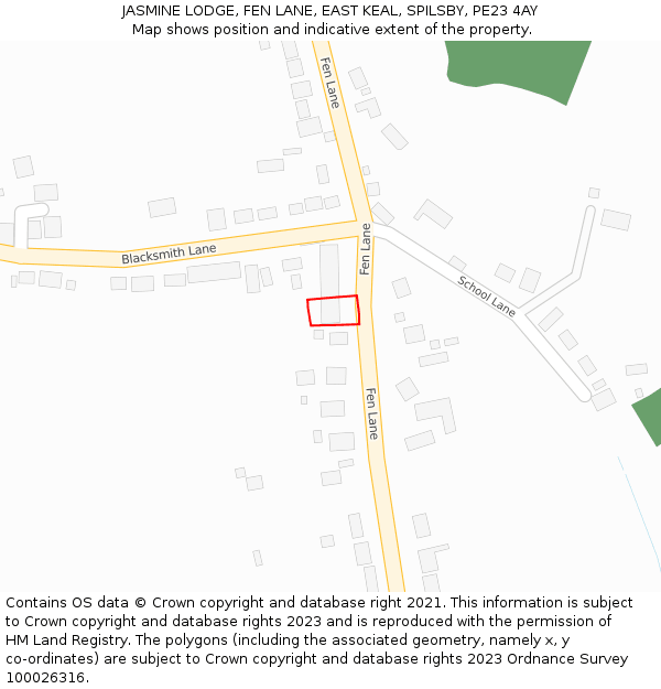 JASMINE LODGE, FEN LANE, EAST KEAL, SPILSBY, PE23 4AY: Location map and indicative extent of plot