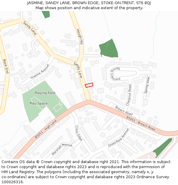 JASMINE, SANDY LANE, BROWN EDGE, STOKE-ON-TRENT, ST6 8QJ: Location map and indicative extent of plot