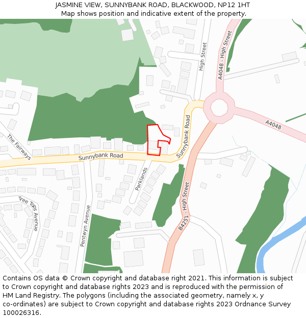 JASMINE VIEW, SUNNYBANK ROAD, BLACKWOOD, NP12 1HT: Location map and indicative extent of plot