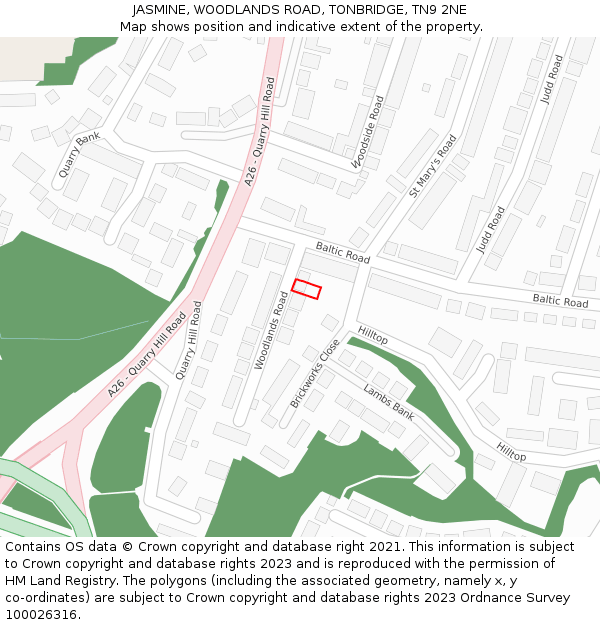 JASMINE, WOODLANDS ROAD, TONBRIDGE, TN9 2NE: Location map and indicative extent of plot