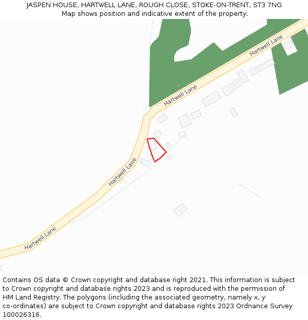 JASPEN HOUSE, HARTWELL LANE, ROUGH CLOSE, STOKE-ON-TRENT, ST3 7NG: Location map and indicative extent of plot