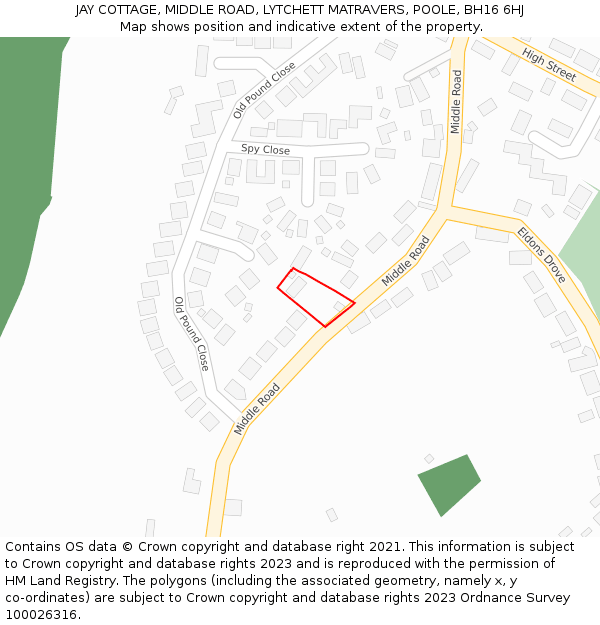 JAY COTTAGE, MIDDLE ROAD, LYTCHETT MATRAVERS, POOLE, BH16 6HJ: Location map and indicative extent of plot