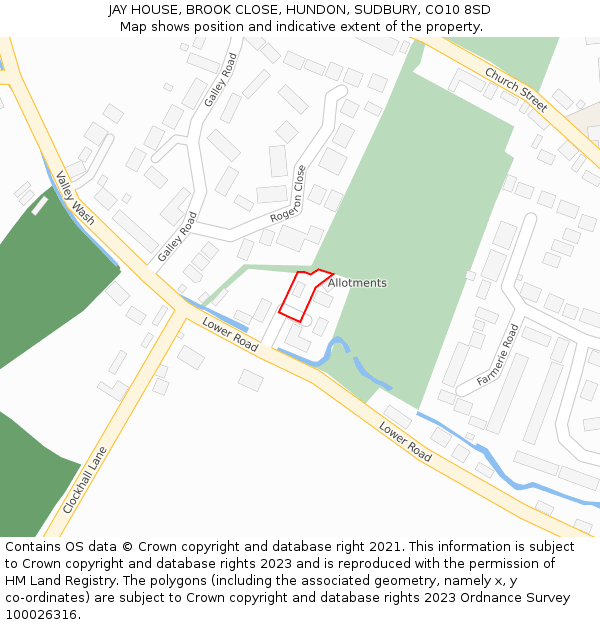 JAY HOUSE, BROOK CLOSE, HUNDON, SUDBURY, CO10 8SD: Location map and indicative extent of plot