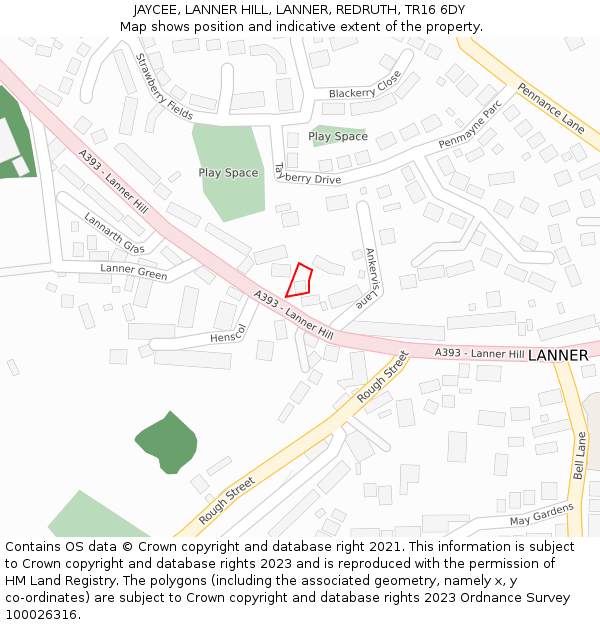 JAYCEE, LANNER HILL, LANNER, REDRUTH, TR16 6DY: Location map and indicative extent of plot