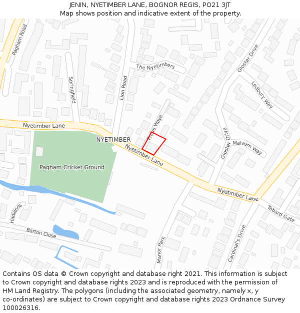 JENIN, NYETIMBER LANE, BOGNOR REGIS, PO21 3JT: Location map and indicative extent of plot