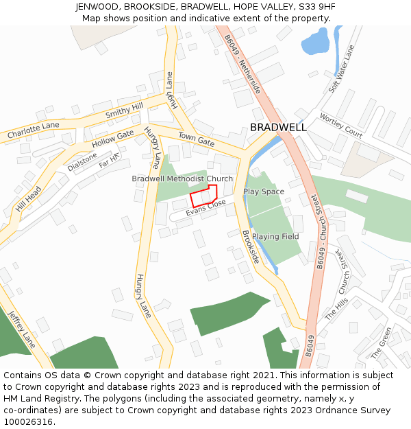 JENWOOD, BROOKSIDE, BRADWELL, HOPE VALLEY, S33 9HF: Location map and indicative extent of plot
