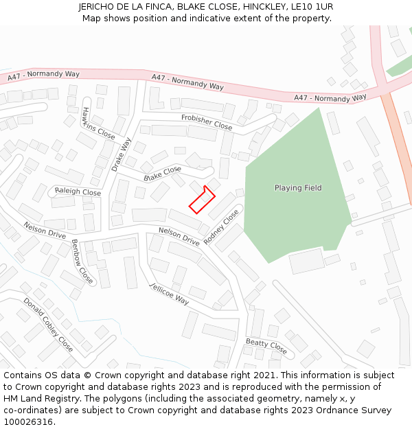 JERICHO DE LA FINCA, BLAKE CLOSE, HINCKLEY, LE10 1UR: Location map and indicative extent of plot