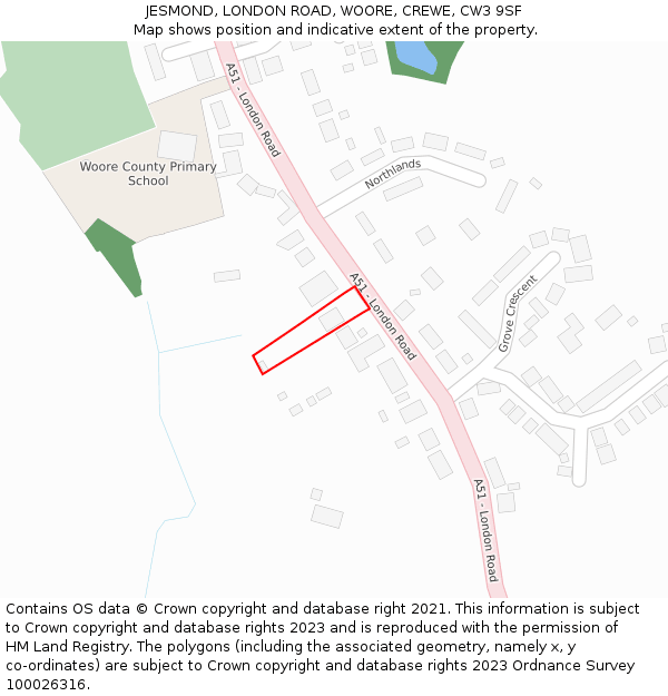 JESMOND, LONDON ROAD, WOORE, CREWE, CW3 9SF: Location map and indicative extent of plot