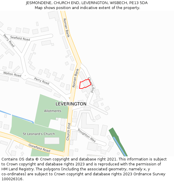 JESMONDENE, CHURCH END, LEVERINGTON, WISBECH, PE13 5DA: Location map and indicative extent of plot