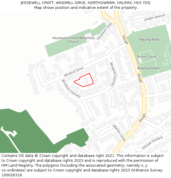 JESSEWELL CROFT, WINDMILL DRIVE, NORTHOWRAM, HALIFAX, HX3 7DQ: Location map and indicative extent of plot