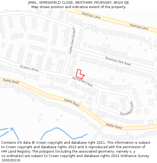 JIMAL, SPRINGFIELD CLOSE, WESTHAM, PEVENSEY, BN24 5JE: Location map and indicative extent of plot