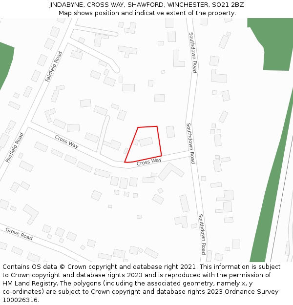 JINDABYNE, CROSS WAY, SHAWFORD, WINCHESTER, SO21 2BZ: Location map and indicative extent of plot