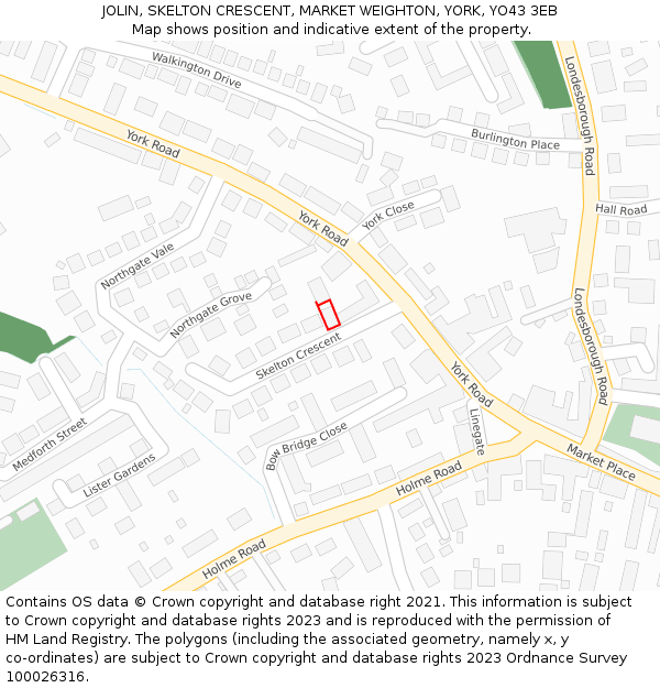 JOLIN, SKELTON CRESCENT, MARKET WEIGHTON, YORK, YO43 3EB: Location map and indicative extent of plot