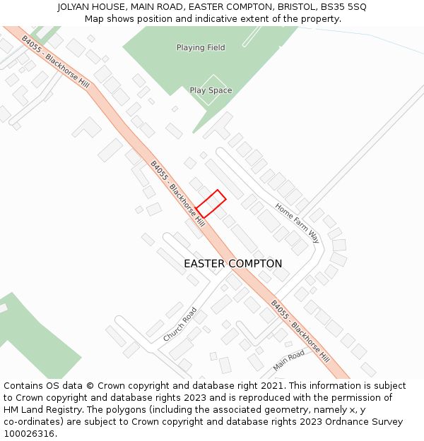 JOLYAN HOUSE, MAIN ROAD, EASTER COMPTON, BRISTOL, BS35 5SQ: Location map and indicative extent of plot