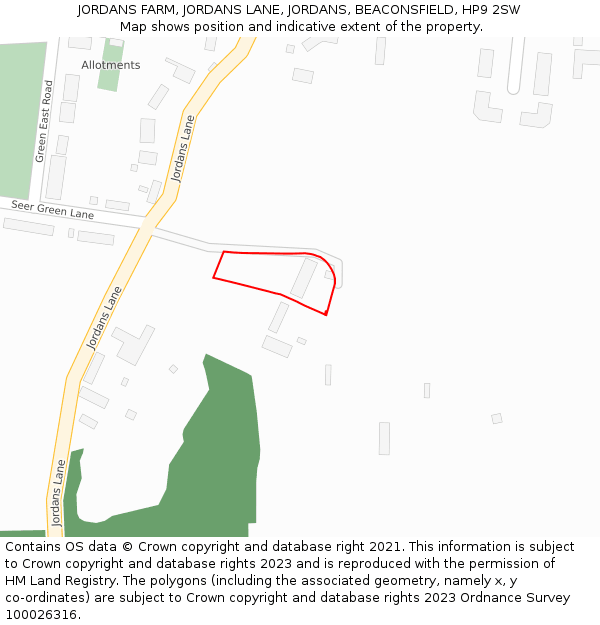 JORDANS FARM, JORDANS LANE, JORDANS, BEACONSFIELD, HP9 2SW: Location map and indicative extent of plot