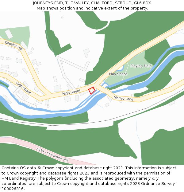 JOURNEYS END, THE VALLEY, CHALFORD, STROUD, GL6 8DX: Location map and indicative extent of plot