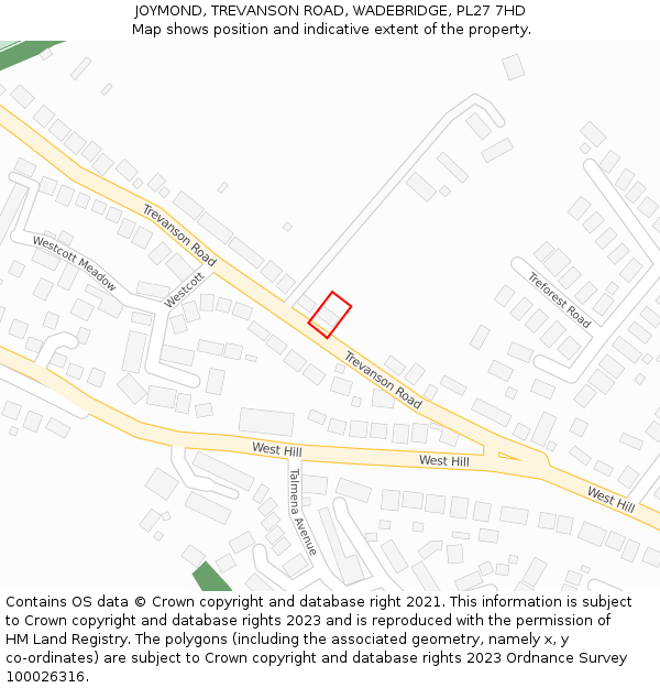 JOYMOND, TREVANSON ROAD, WADEBRIDGE, PL27 7HD: Location map and indicative extent of plot