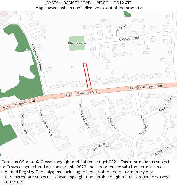 JOYSTAN, RAMSEY ROAD, HARWICH, CO12 4TF: Location map and indicative extent of plot