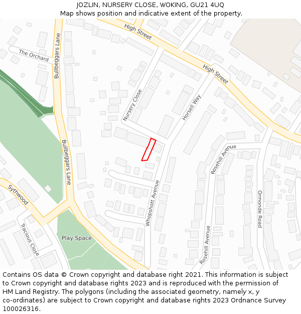 JOZLIN, NURSERY CLOSE, WOKING, GU21 4UQ: Location map and indicative extent of plot