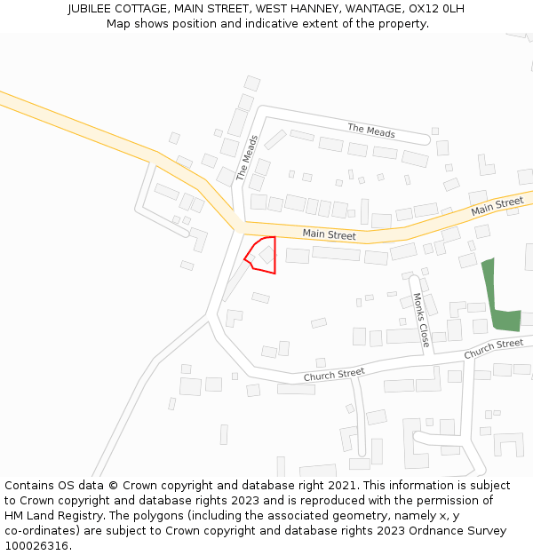 JUBILEE COTTAGE, MAIN STREET, WEST HANNEY, WANTAGE, OX12 0LH: Location map and indicative extent of plot
