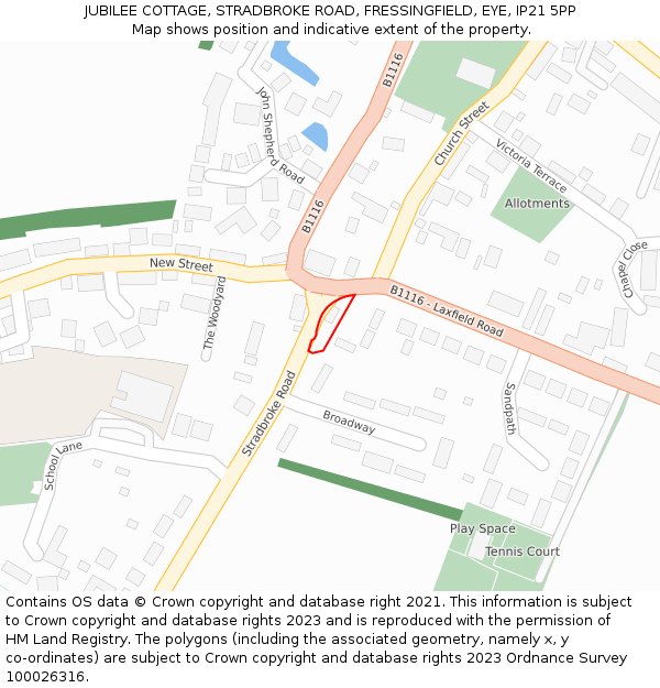 JUBILEE COTTAGE, STRADBROKE ROAD, FRESSINGFIELD, EYE, IP21 5PP: Location map and indicative extent of plot