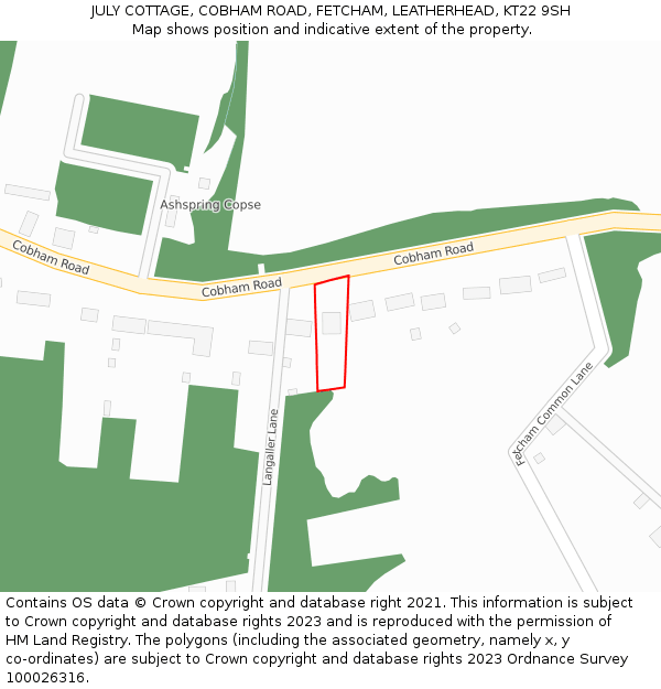 JULY COTTAGE, COBHAM ROAD, FETCHAM, LEATHERHEAD, KT22 9SH: Location map and indicative extent of plot