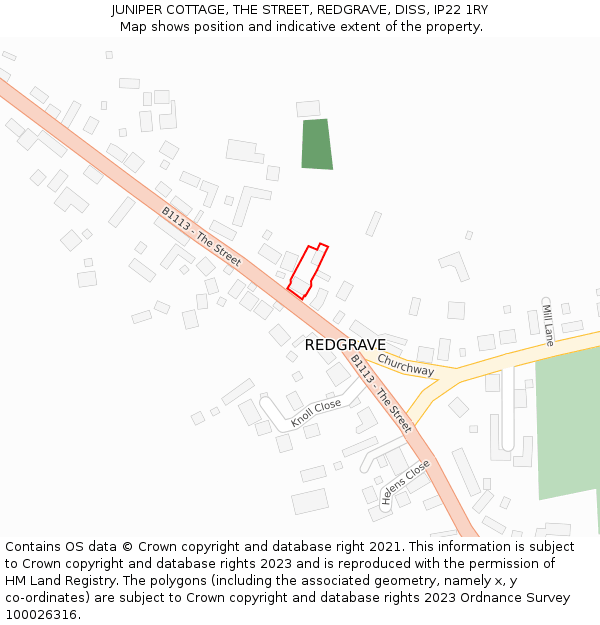 JUNIPER COTTAGE, THE STREET, REDGRAVE, DISS, IP22 1RY: Location map and indicative extent of plot