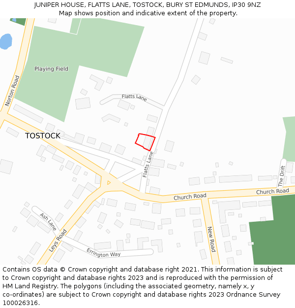JUNIPER HOUSE, FLATTS LANE, TOSTOCK, BURY ST EDMUNDS, IP30 9NZ: Location map and indicative extent of plot