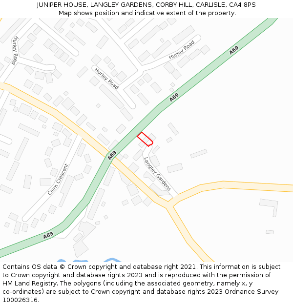 JUNIPER HOUSE, LANGLEY GARDENS, CORBY HILL, CARLISLE, CA4 8PS: Location map and indicative extent of plot