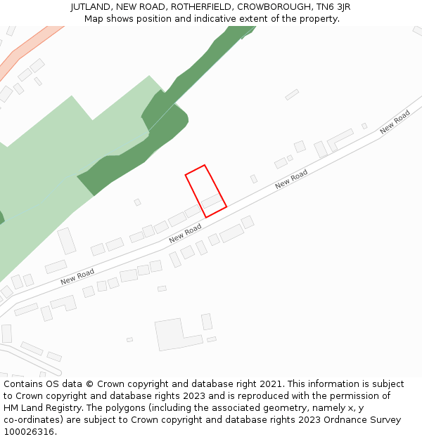 JUTLAND, NEW ROAD, ROTHERFIELD, CROWBOROUGH, TN6 3JR: Location map and indicative extent of plot