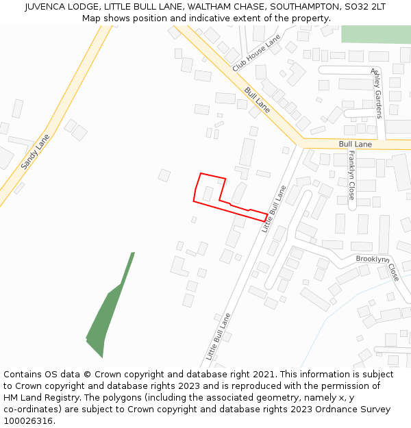 JUVENCA LODGE, LITTLE BULL LANE, WALTHAM CHASE, SOUTHAMPTON, SO32 2LT: Location map and indicative extent of plot