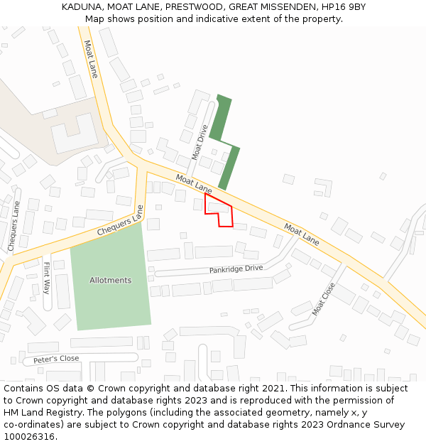 KADUNA, MOAT LANE, PRESTWOOD, GREAT MISSENDEN, HP16 9BY: Location map and indicative extent of plot