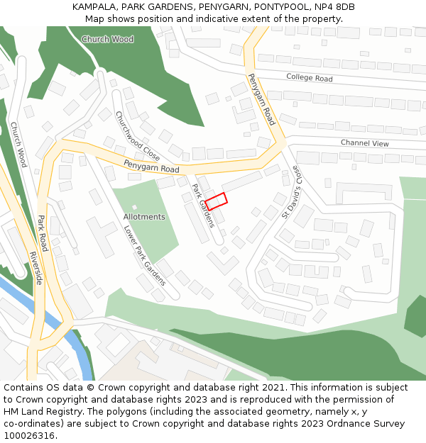 KAMPALA, PARK GARDENS, PENYGARN, PONTYPOOL, NP4 8DB: Location map and indicative extent of plot