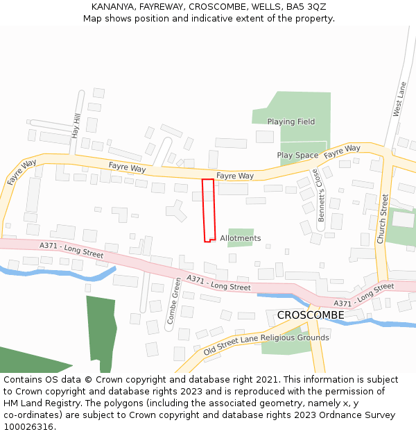 KANANYA, FAYREWAY, CROSCOMBE, WELLS, BA5 3QZ: Location map and indicative extent of plot