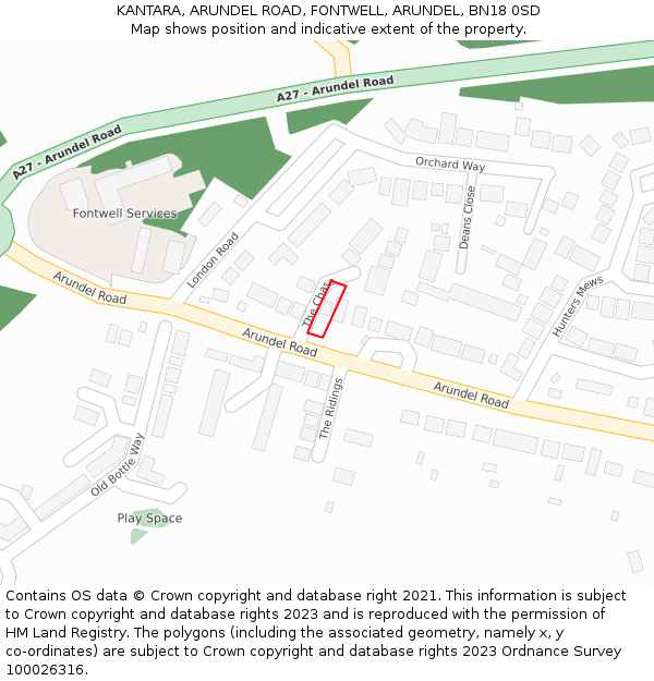 KANTARA, ARUNDEL ROAD, FONTWELL, ARUNDEL, BN18 0SD: Location map and indicative extent of plot