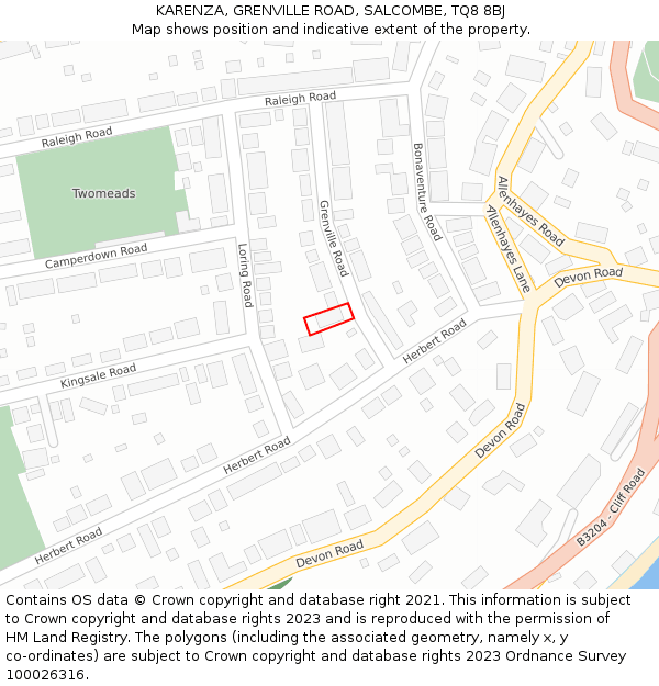 KARENZA, GRENVILLE ROAD, SALCOMBE, TQ8 8BJ: Location map and indicative extent of plot