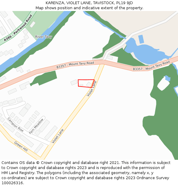 KARENZA, VIOLET LANE, TAVISTOCK, PL19 9JD: Location map and indicative extent of plot