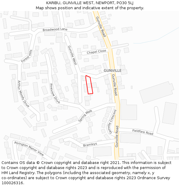 KARIBU, GUNVILLE WEST, NEWPORT, PO30 5LJ: Location map and indicative extent of plot