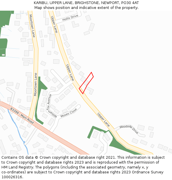 KARIBU, UPPER LANE, BRIGHSTONE, NEWPORT, PO30 4AT: Location map and indicative extent of plot