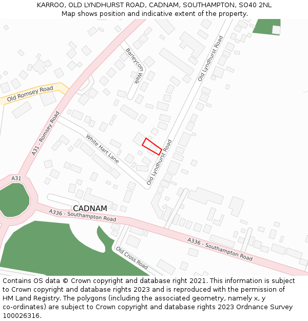 KARROO, OLD LYNDHURST ROAD, CADNAM, SOUTHAMPTON, SO40 2NL: Location map and indicative extent of plot